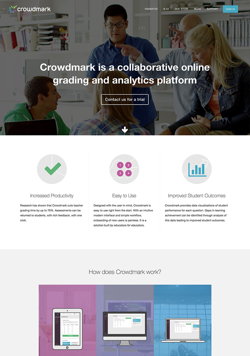 Crowdmark brochure website, Homepage