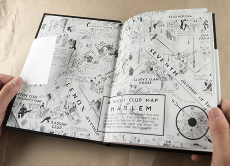 21st Century Hepcat book, open to page with an illustrated map of Harlem nightclubs